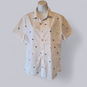 Express White Shirt with Navy and Red Patterns